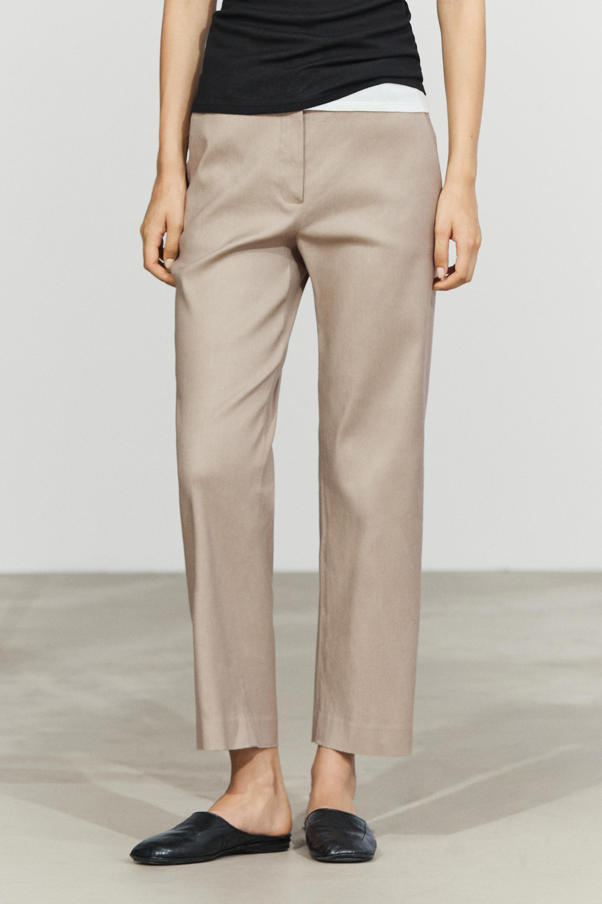Straight-leg linen blend trousers